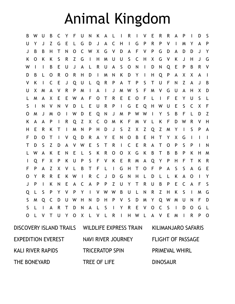 Animal Kingdom Word Search