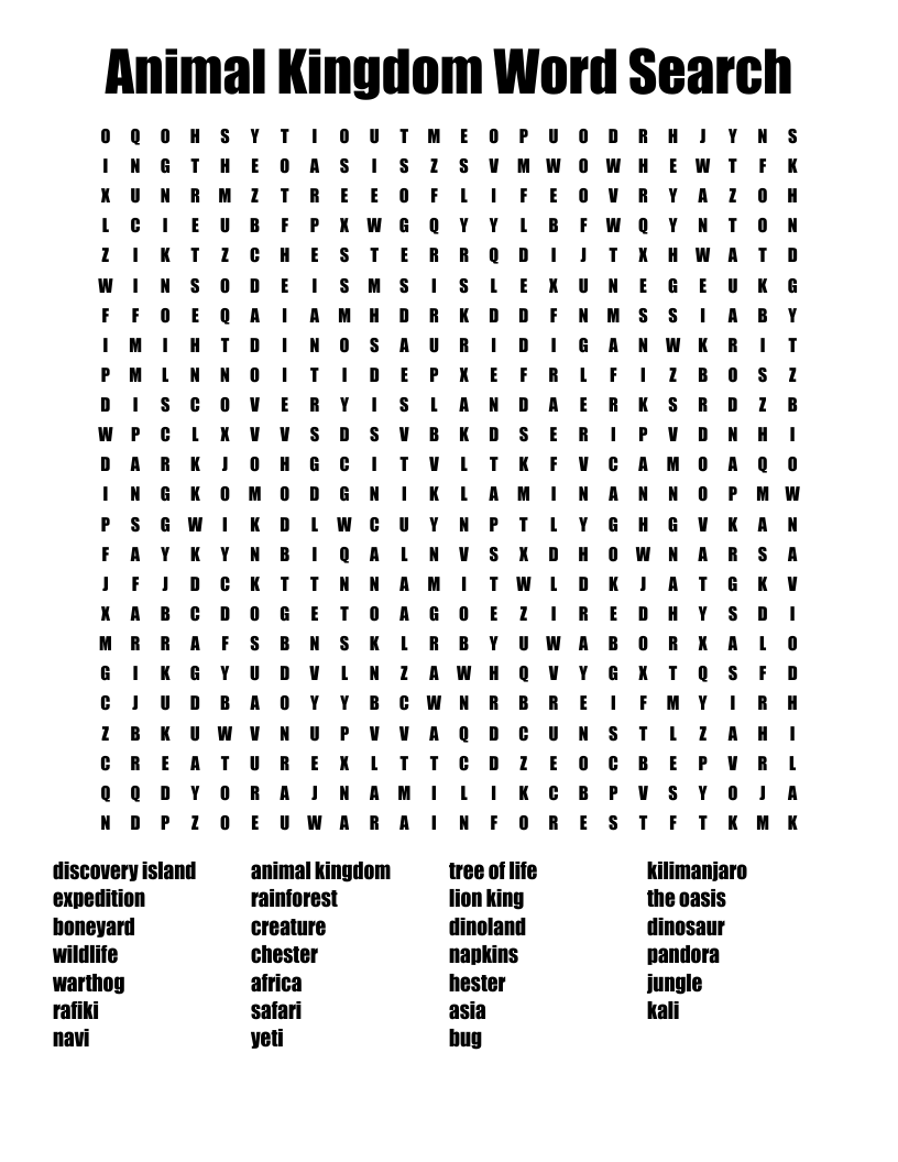 Animal Kingdom Word Search