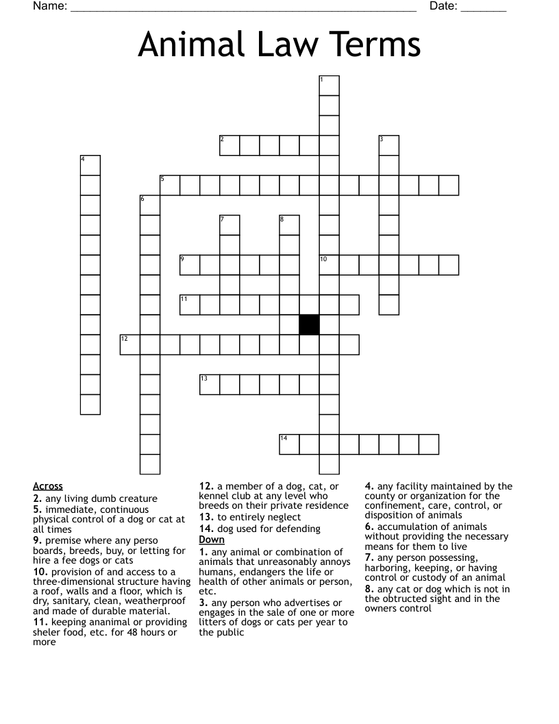 Animal Law Terms Crossword