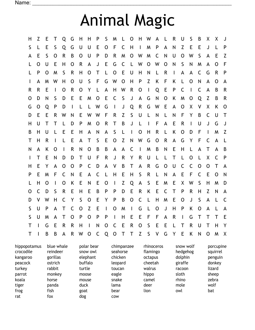 Animal Magic Word Search