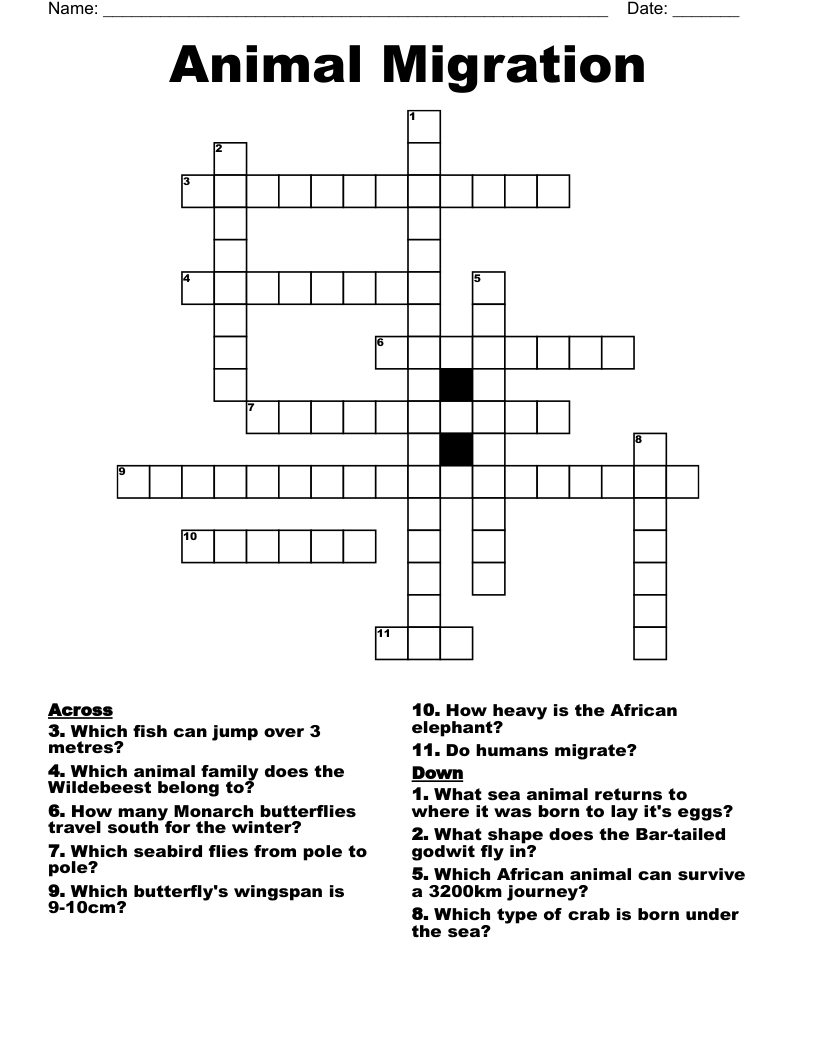 Animal Migration Crossword