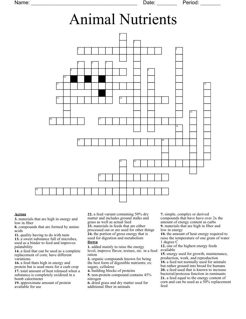 Animal Nutrients Crossword