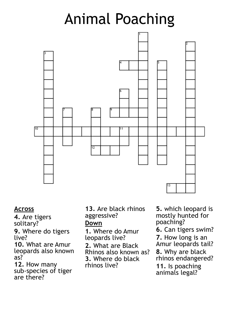 Animal Poaching Crossword