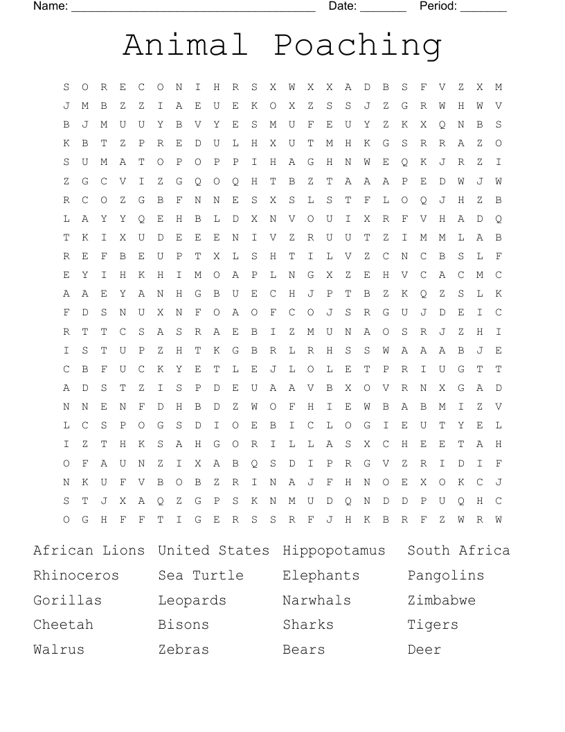 Animal Poaching Word Search