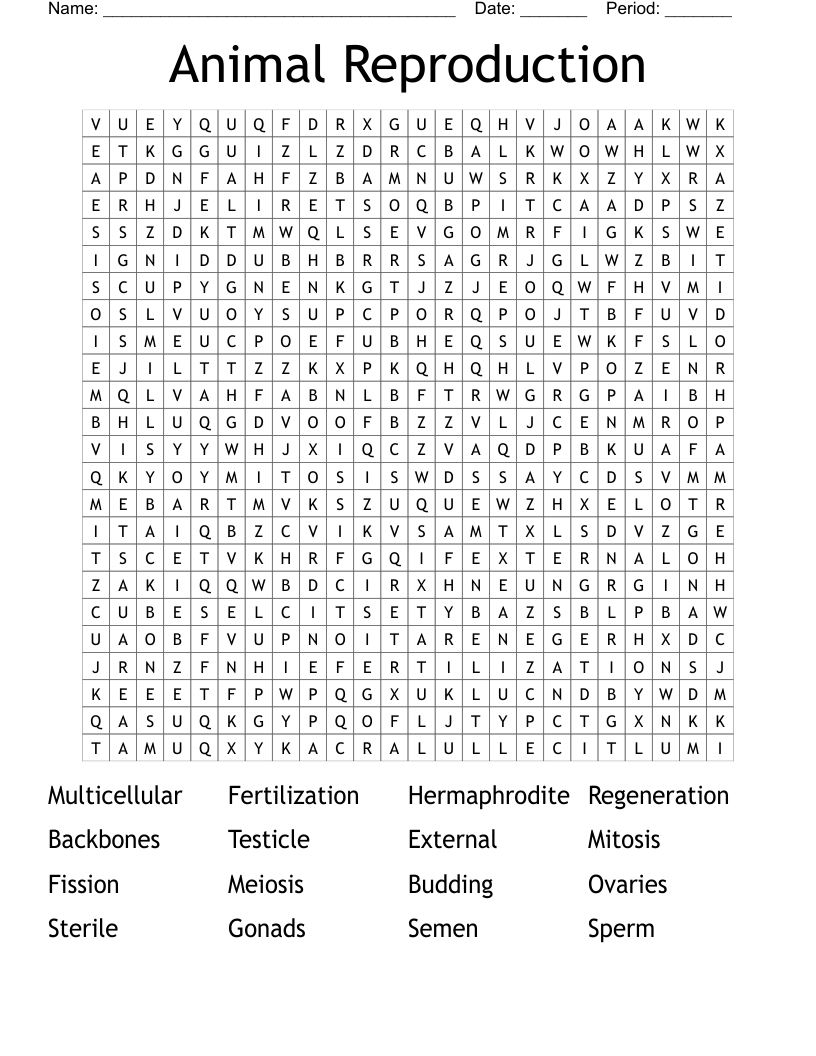 Animal Reproduction Word Search