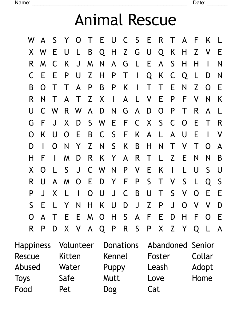 Animal Rescue Word Search
