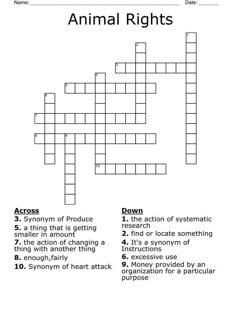 Animal Rights Crossword