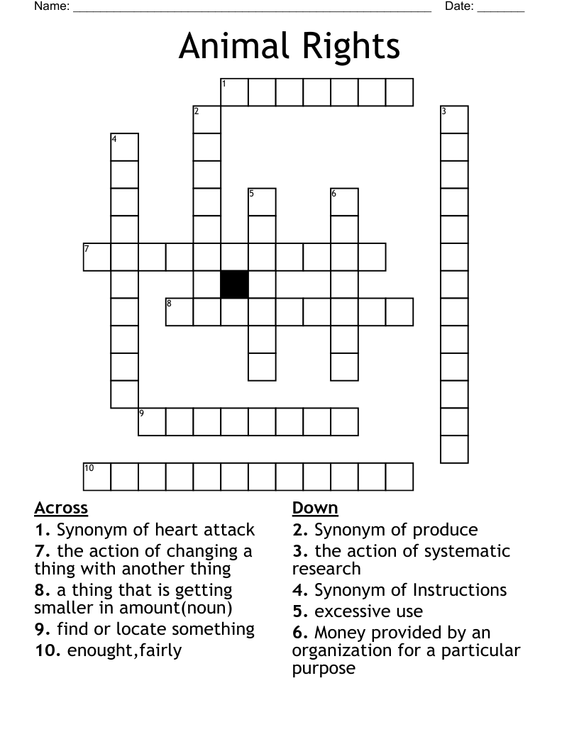Animal Rights Crossword