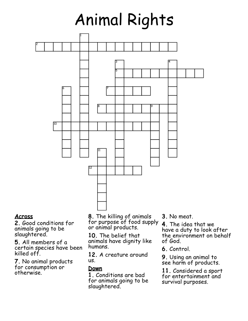 Animal Rights Crossword