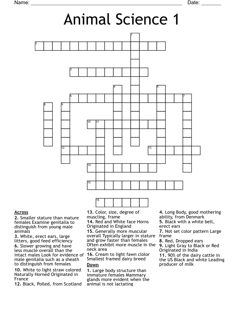 Animal Science 1 Crossword