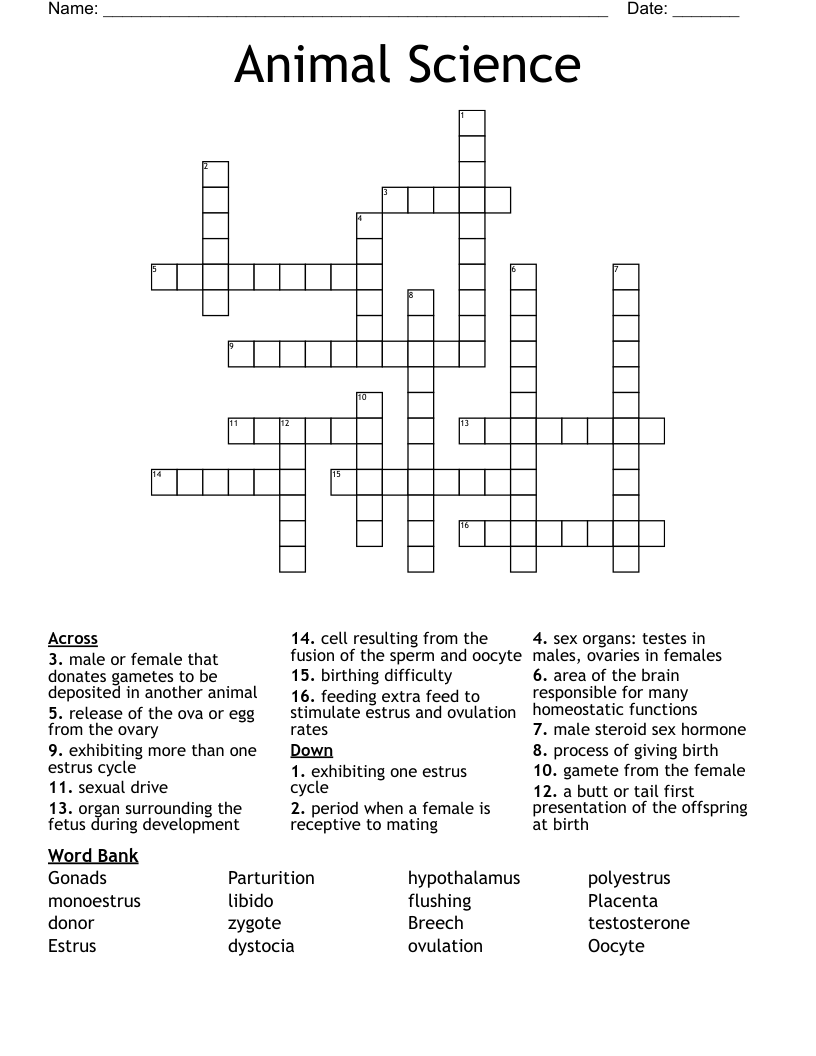 Animal Science Crossword