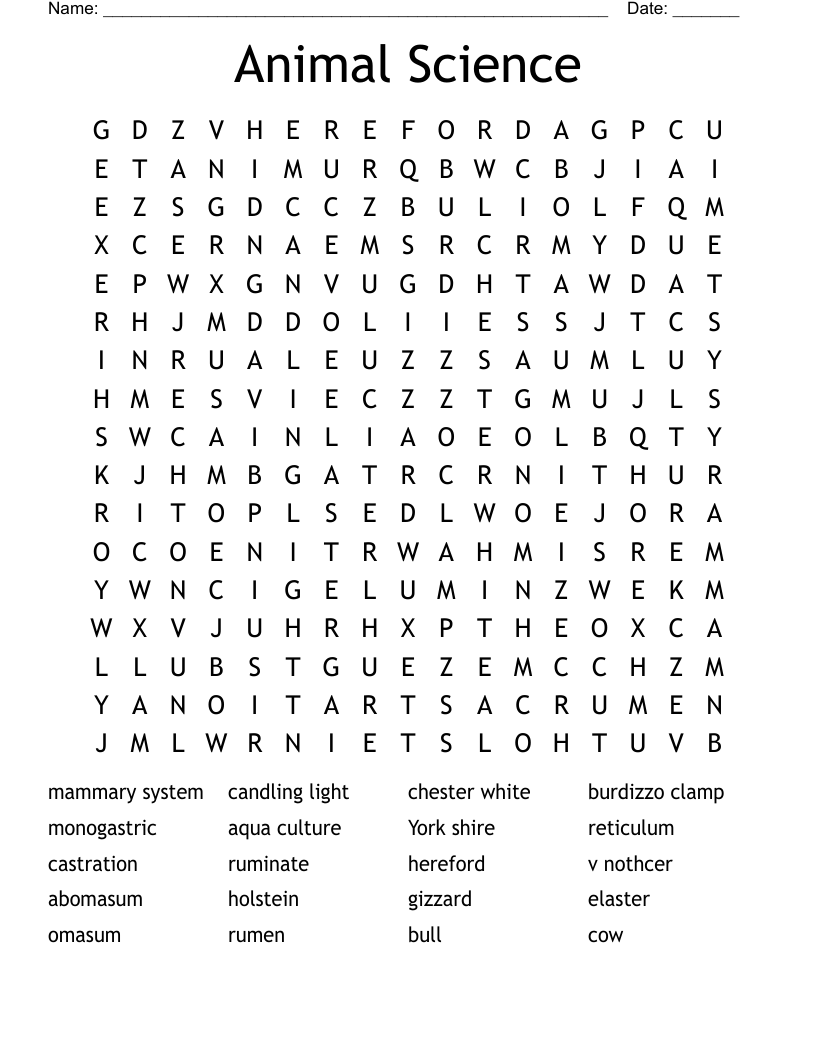 Animal Science  Word Search