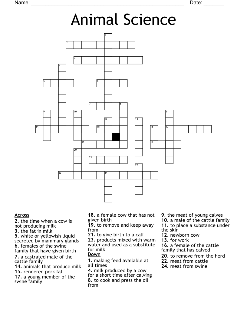 Animal Science  Crossword