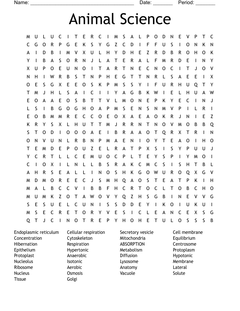 Animal Science  Word Search