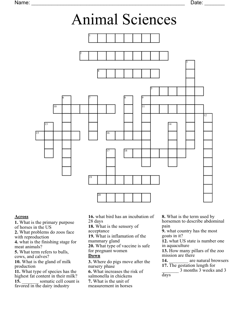 Animal Sciences Crossword