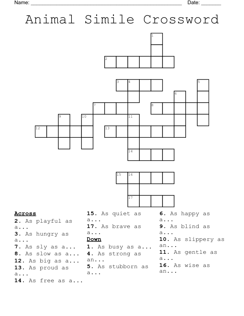 Animal Simile Crossword