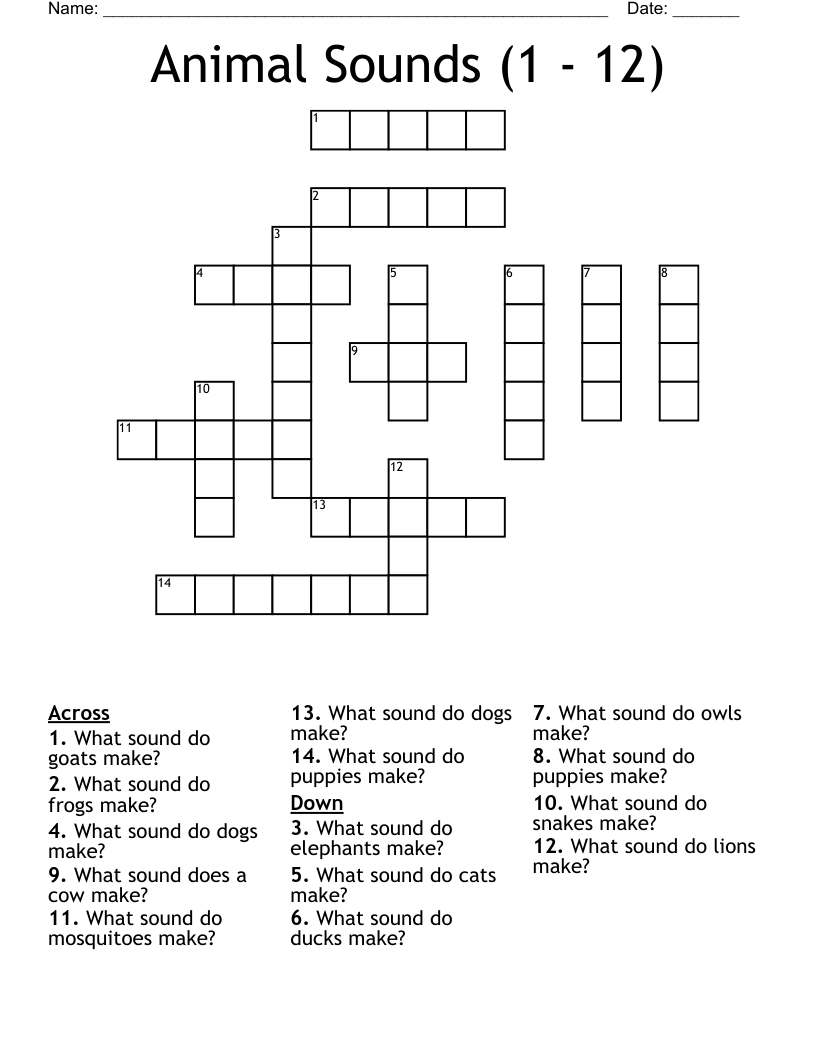 Animal Sounds (1 - 12) Crossword