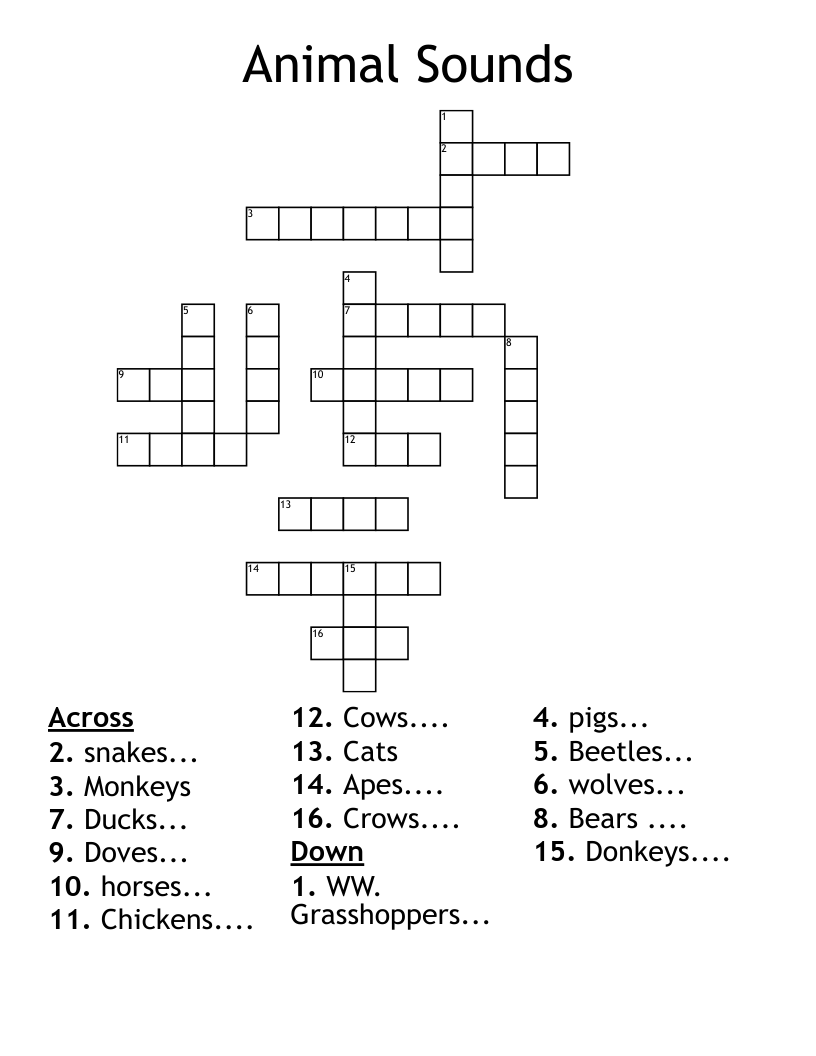 Animal Sounds Crossword