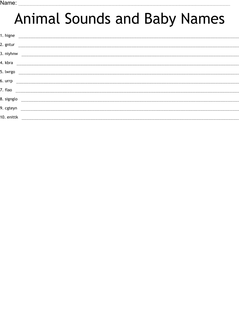 Animal Sounds and Baby Names  Word Scramble