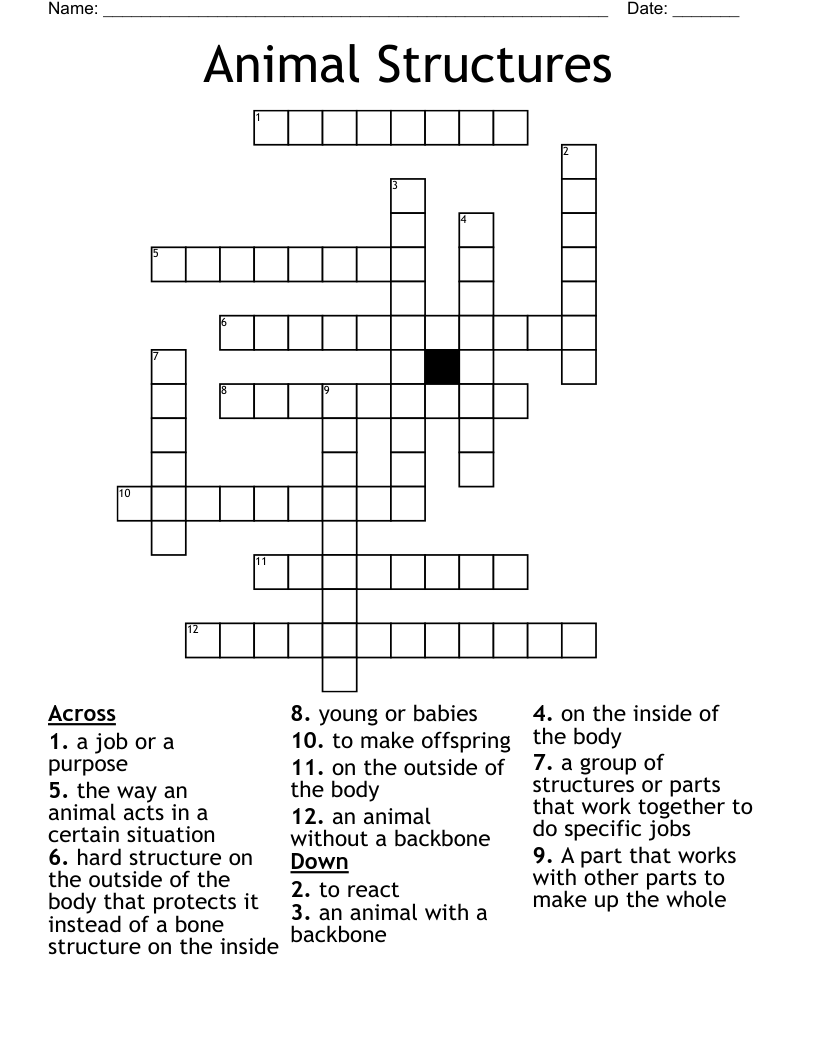 Animal Structures Crossword