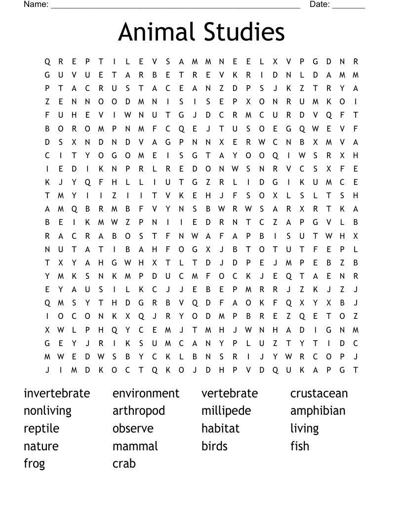 Animal Studies Word Search