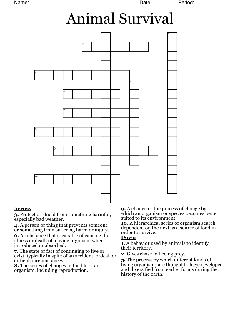 Animal Survival Crossword
