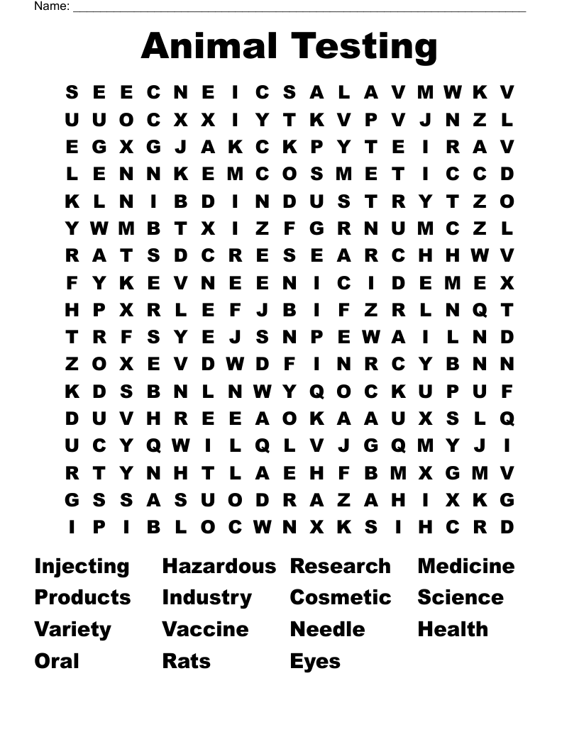 Animal Testing Word Search