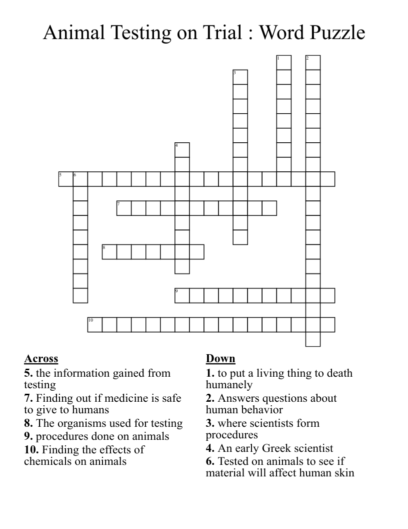 Animal Testing on Trial : Word Puzzle Crossword