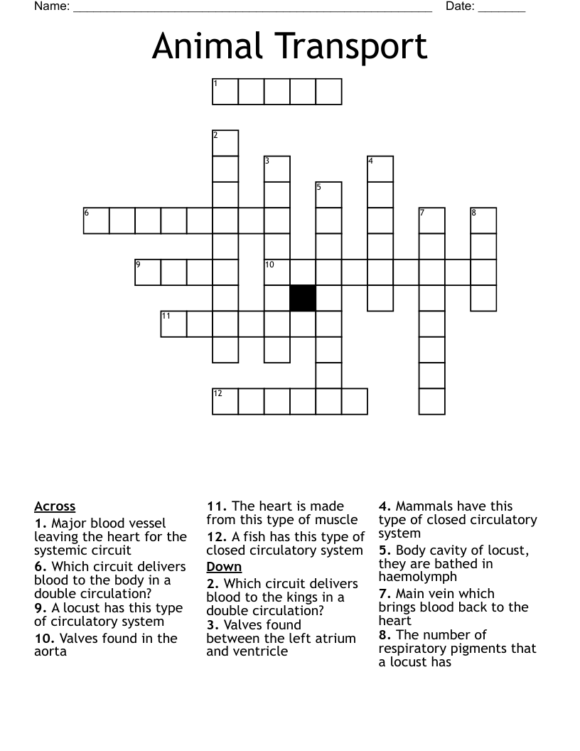 Animal Transport Crossword