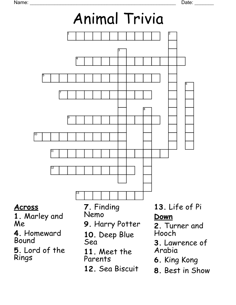 Animal Trivia Crossword