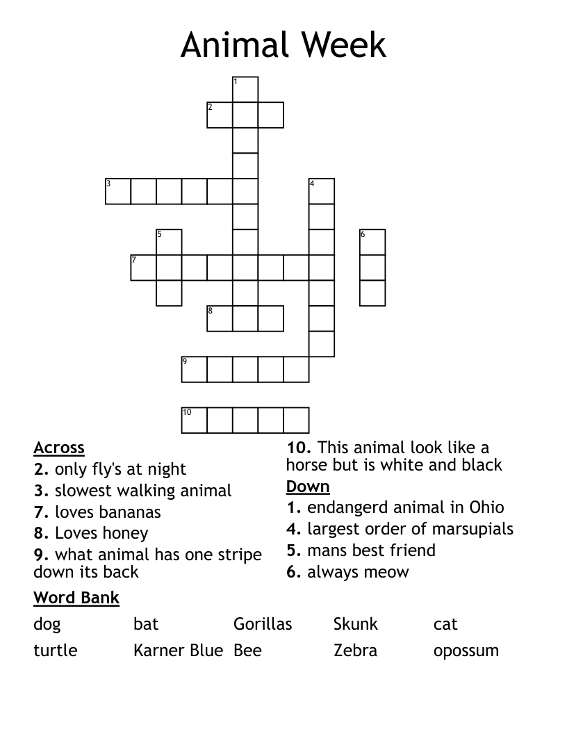 Animal Week  Crossword