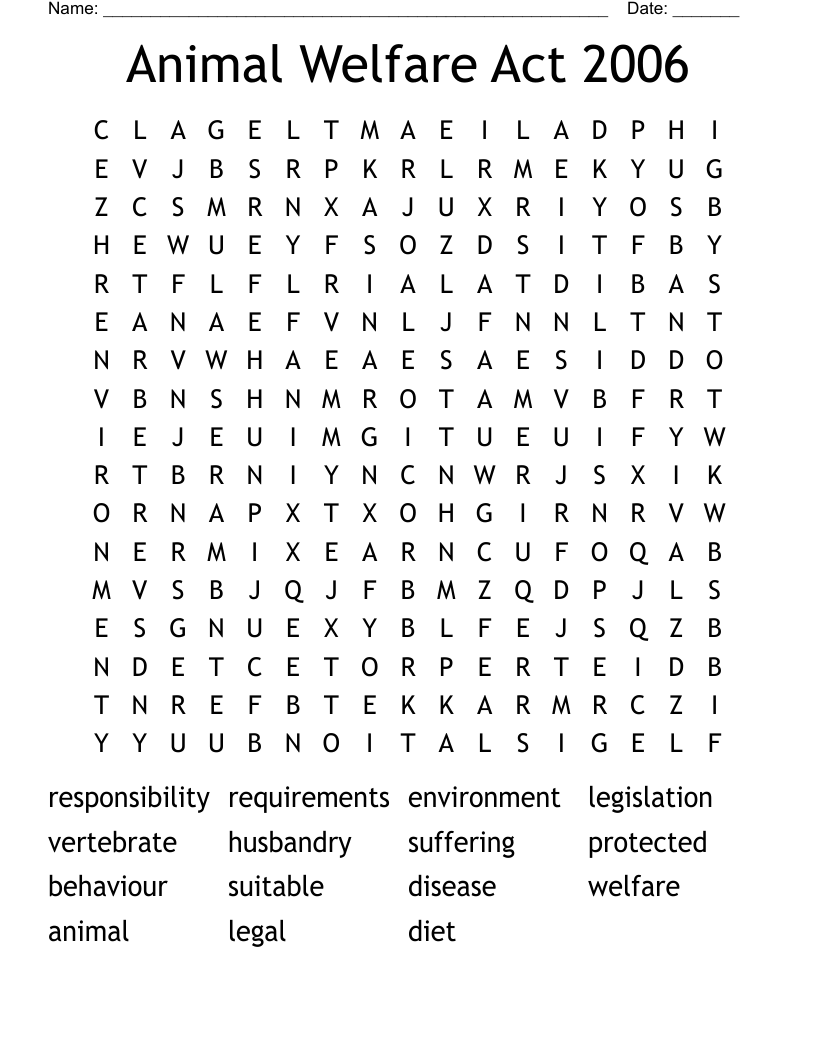 Animal Welfare Act 2006 Word Search