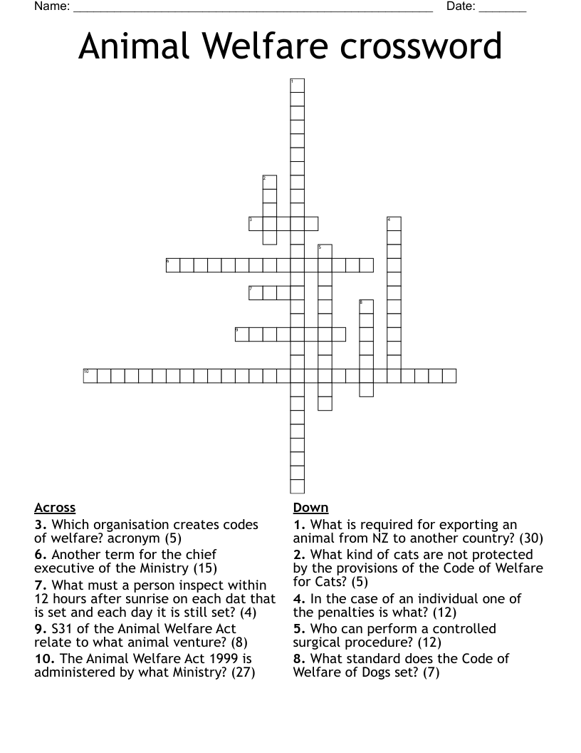 Animal Welfare crossword
