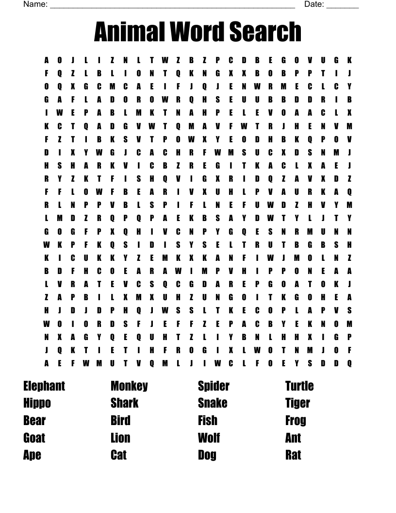 Animal Word Search
