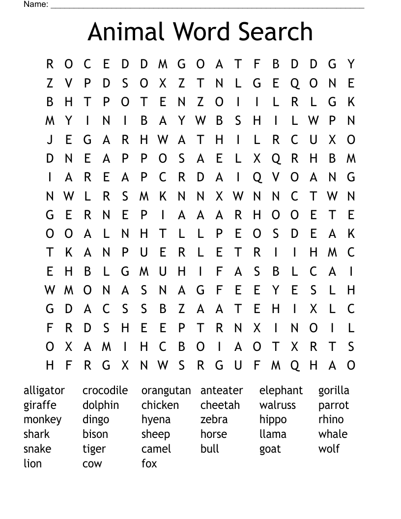 Animal Word Search