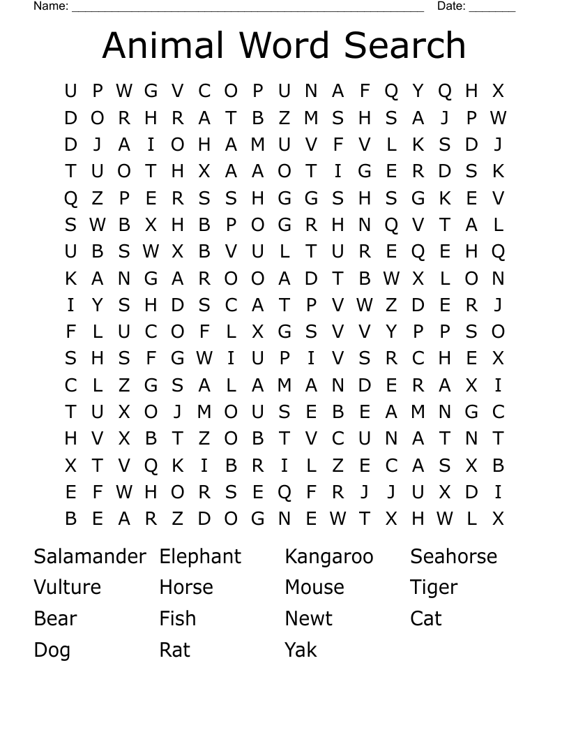 Animal Word Search