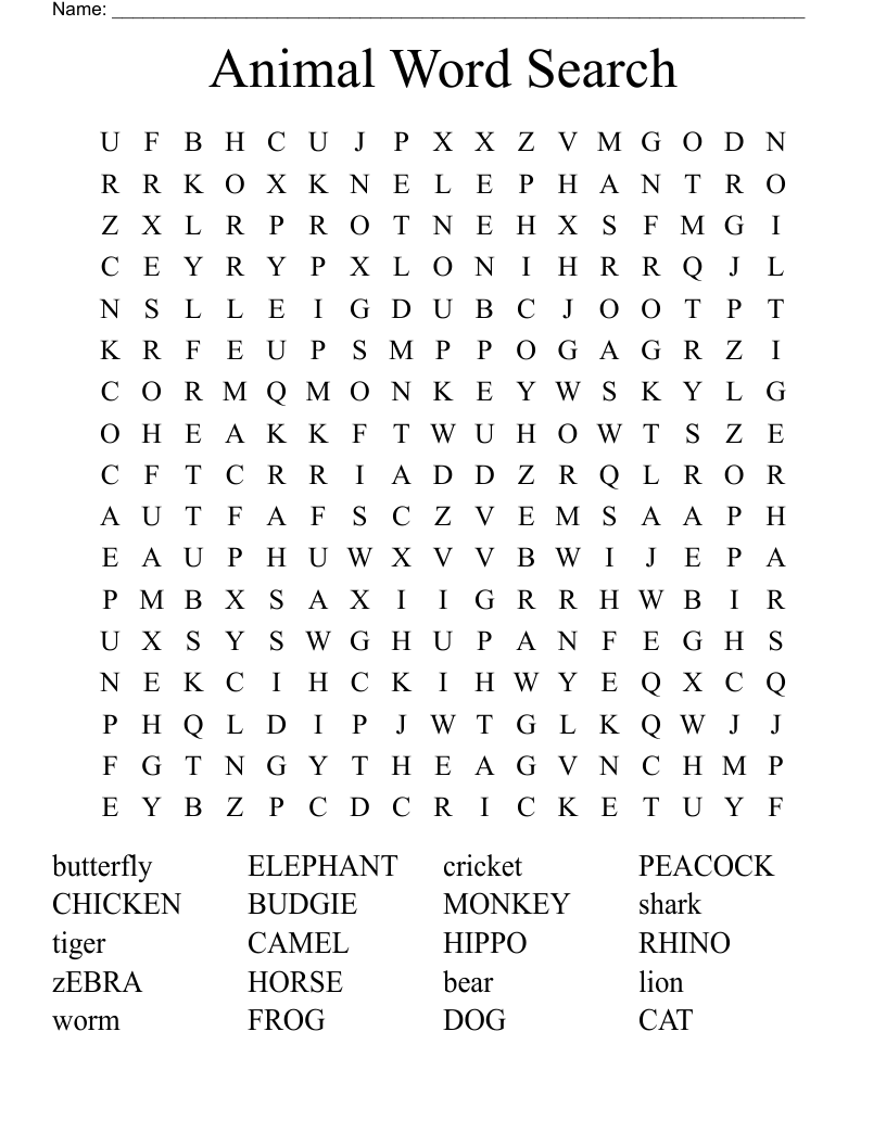 Animal Word Search