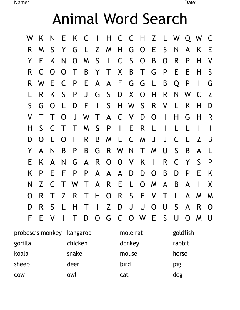 Animal Word Search 