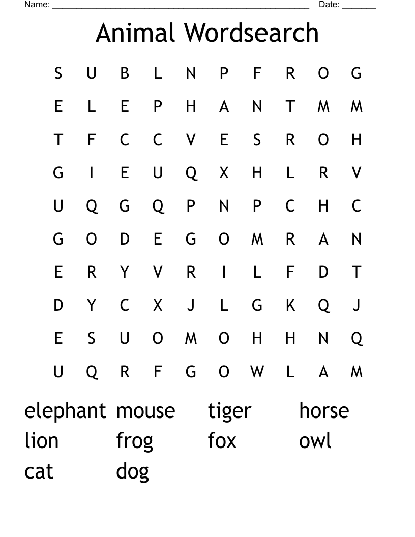 Animal Wordsearch