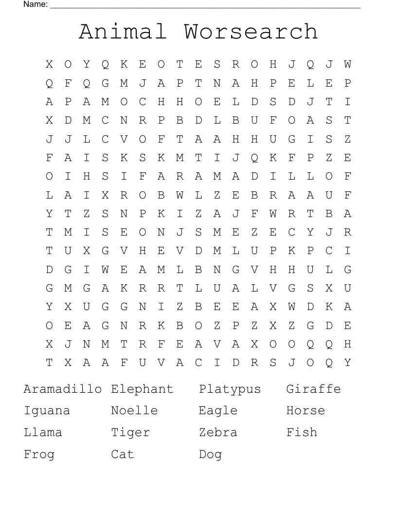 Animal Worsearch Word Search