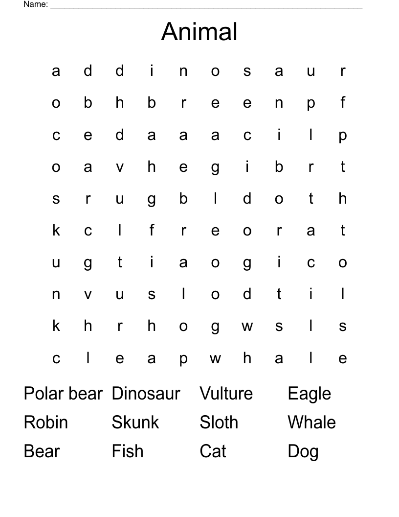 Animal  Word Search