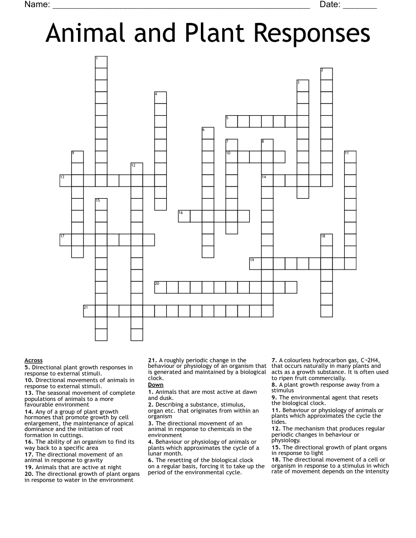 Animal and Plant Responses Crossword