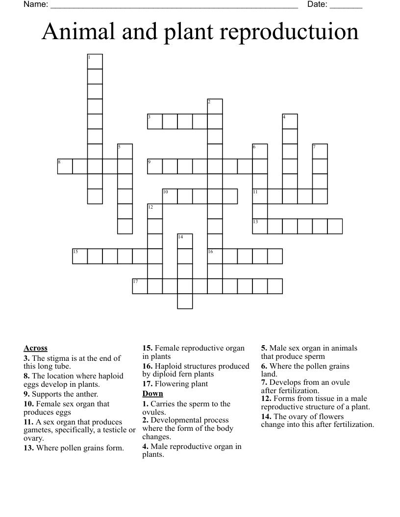 Animal and plant reproductuion Crossword