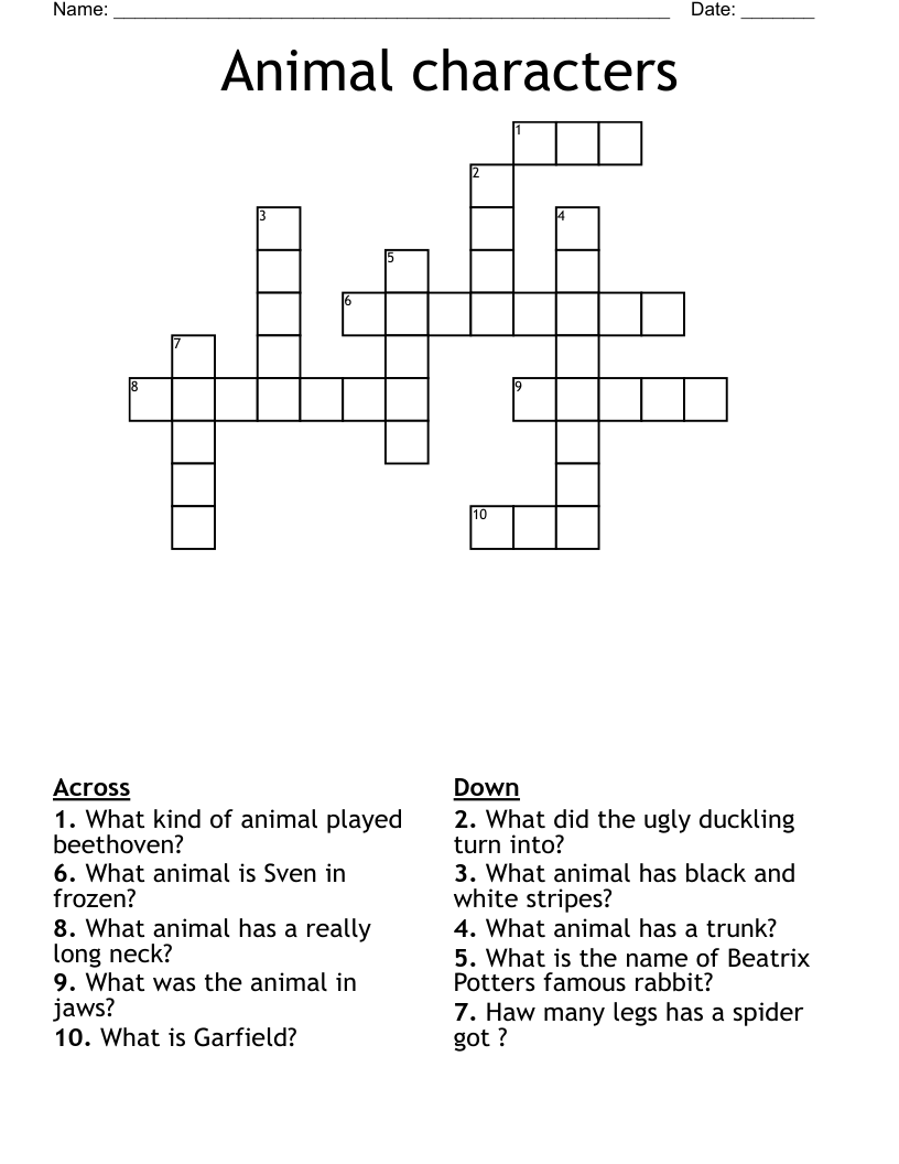 Animal characters Crossword