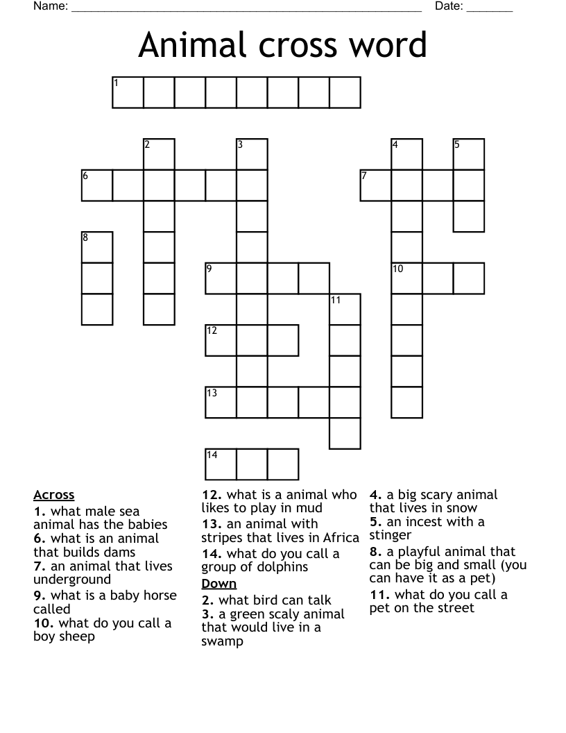Animal cross word