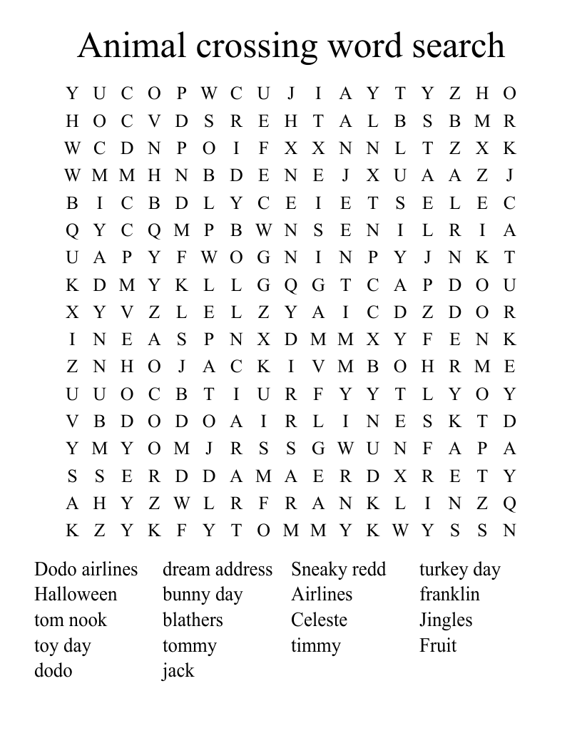 Animal crossing word search
