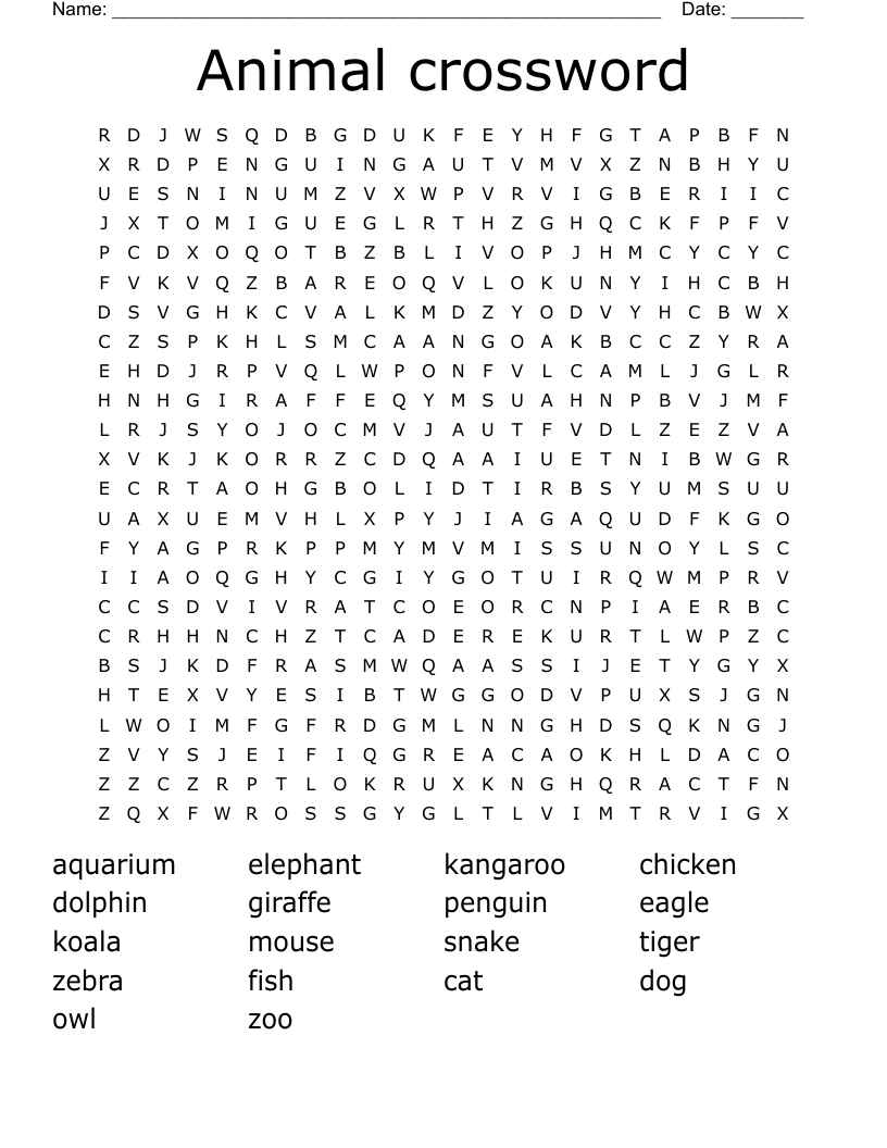 Animal crossword Word Search