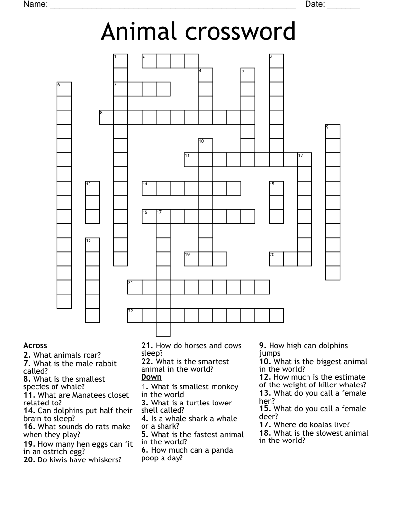 Animal crossword