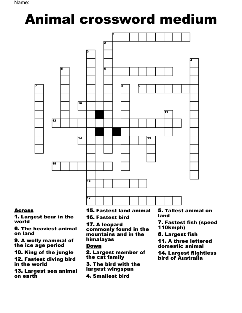 Animal crossword medium