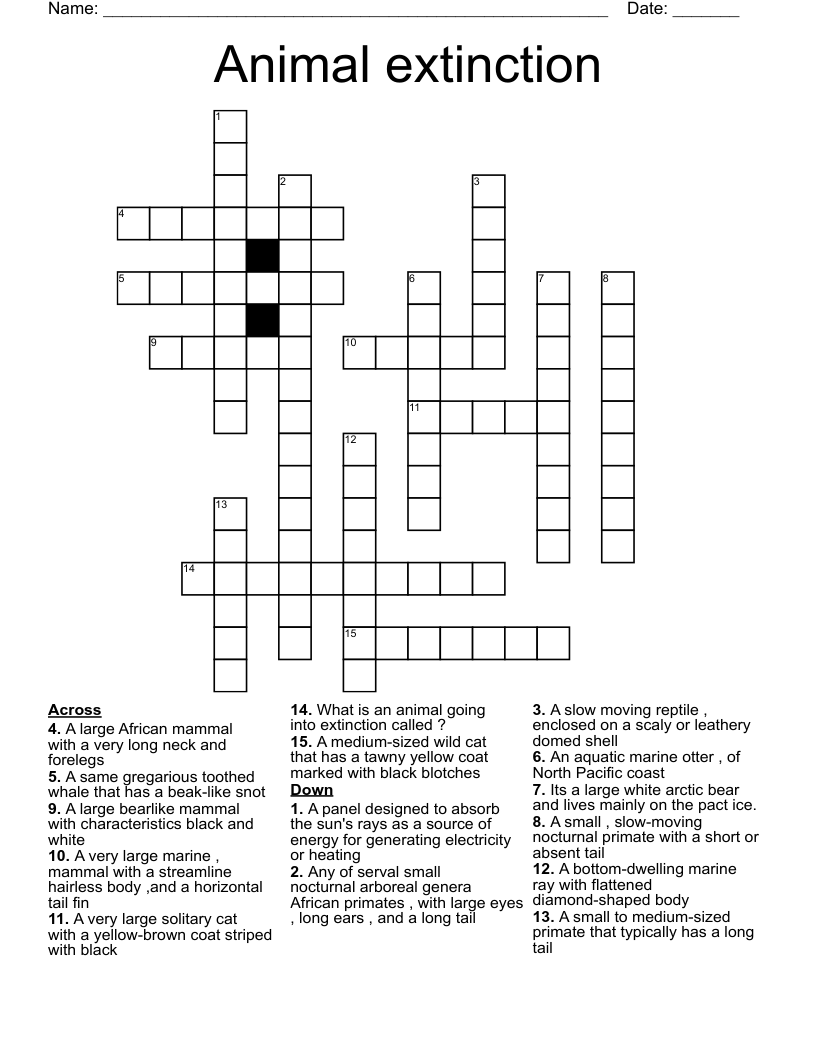 Animal extinction  Crossword